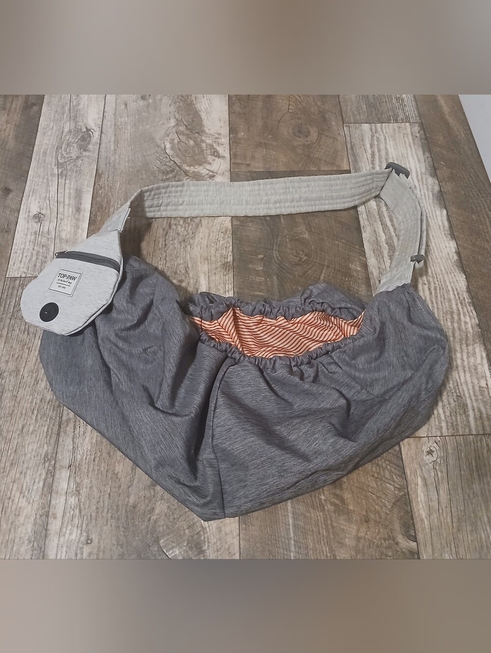 Top Paw Gray Pet Sling Carrier with Orange-Striped Lining